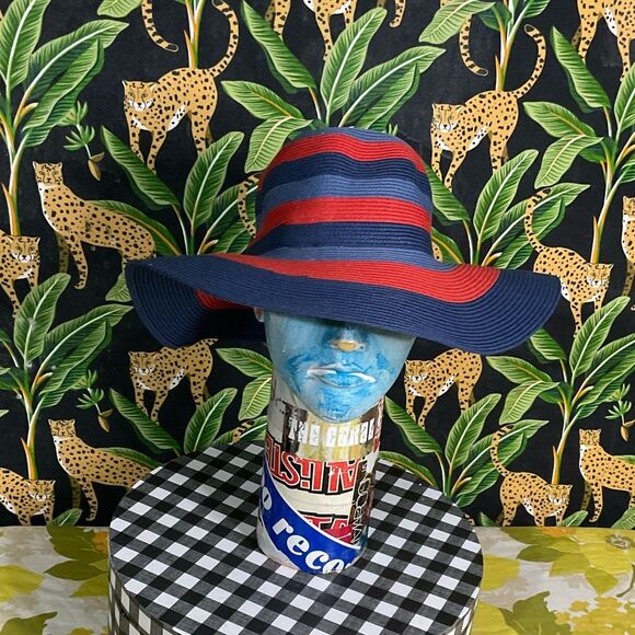 Striped Summer Hat Wide Brim OSFA - Picture 2 of 5